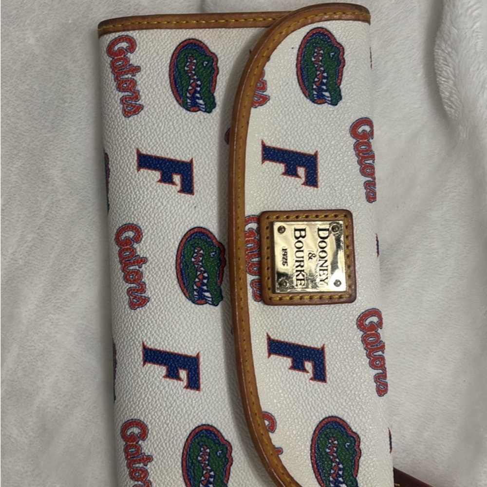 Dooney & Bourke White Wallet with Blue and Orange Collegiate Logos